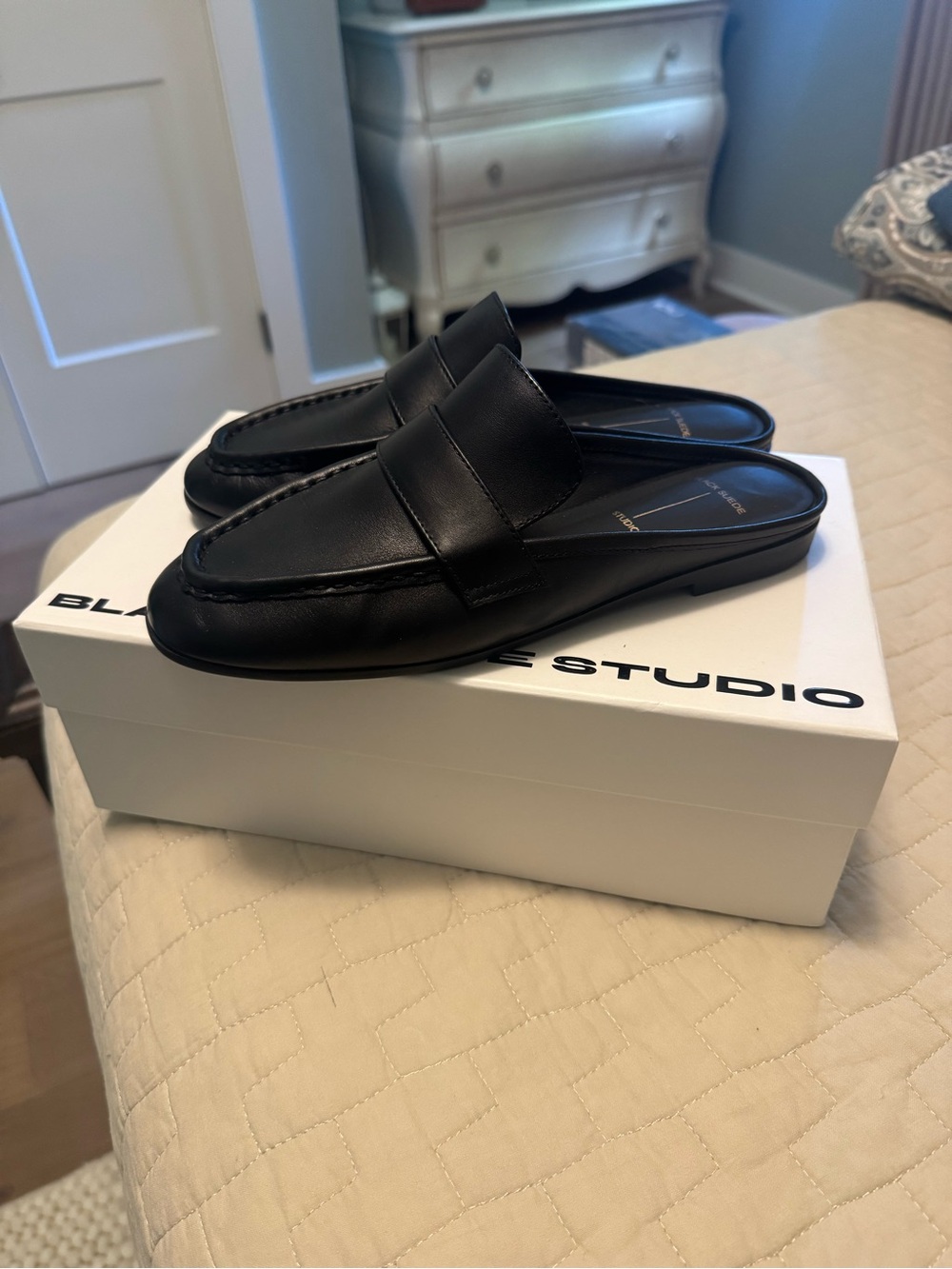 Black Slip-On Mule Loafers for Women